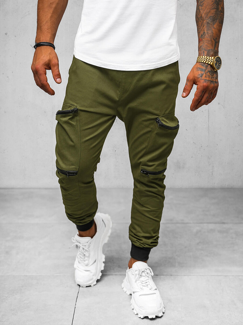 Ανδρικό παντελόνι chino jogger χακί OZONEE O/475