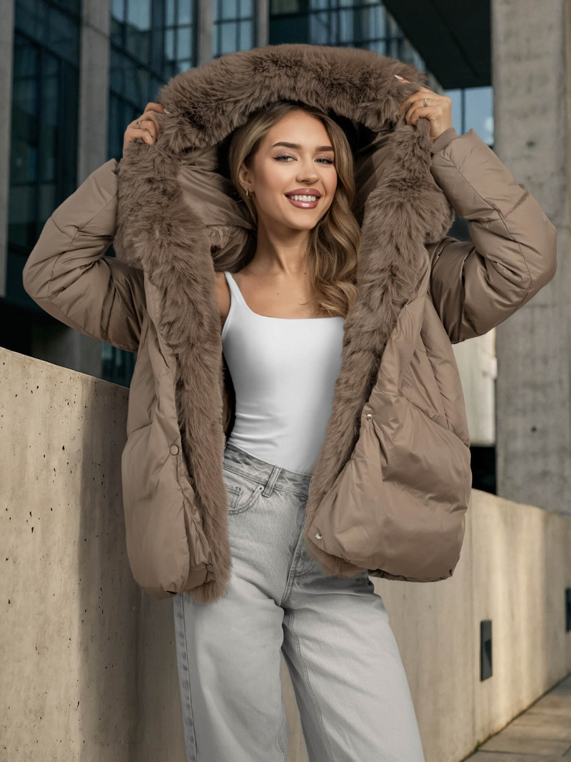 Γυναικείο μπουφάν Σκούρο μπεζ OZONEE O/16M9179/84Z