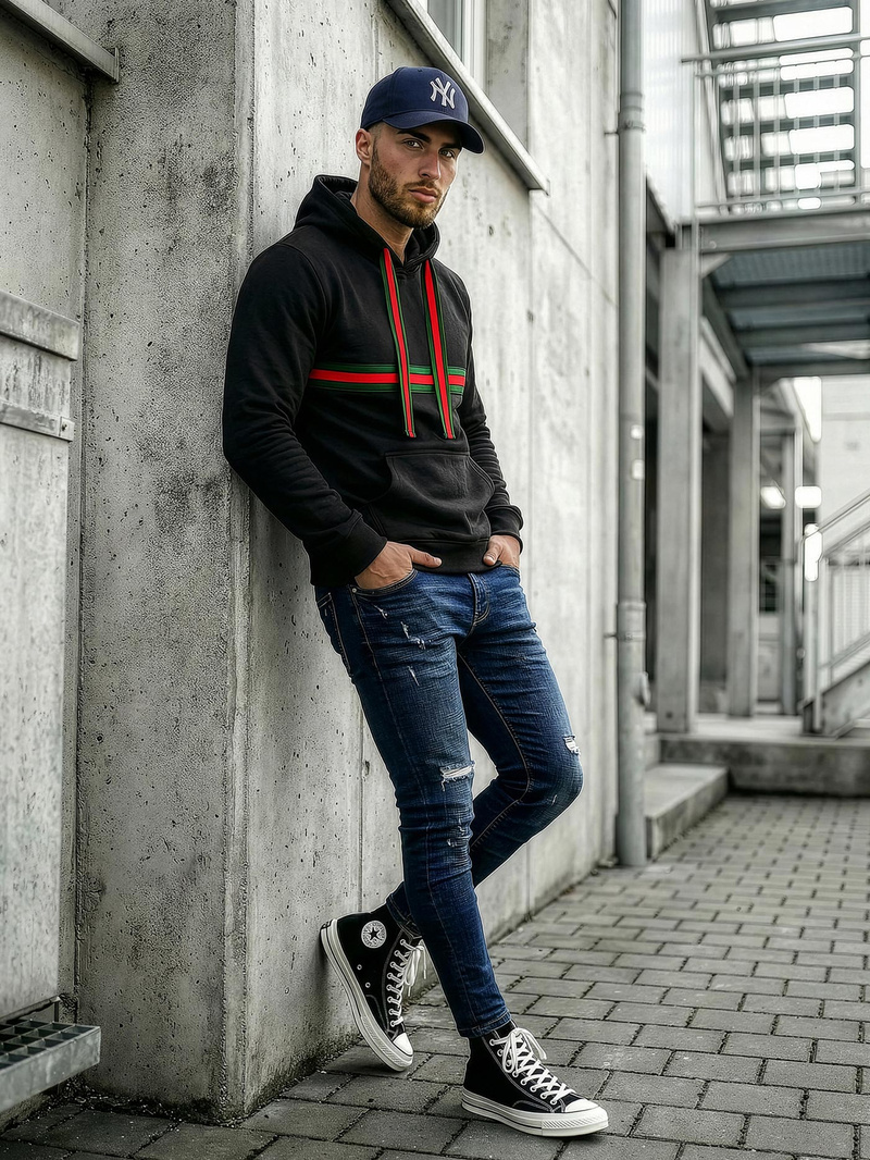 Ανδρικό Φούτερ με Κουκούλα μαύρο OZONEE JS/8B1735/3Z