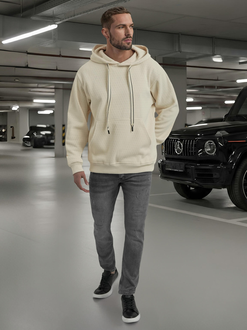 Ανδρικό Φούτερ με Κουκούλα Eκρού OZONEE O/G3065