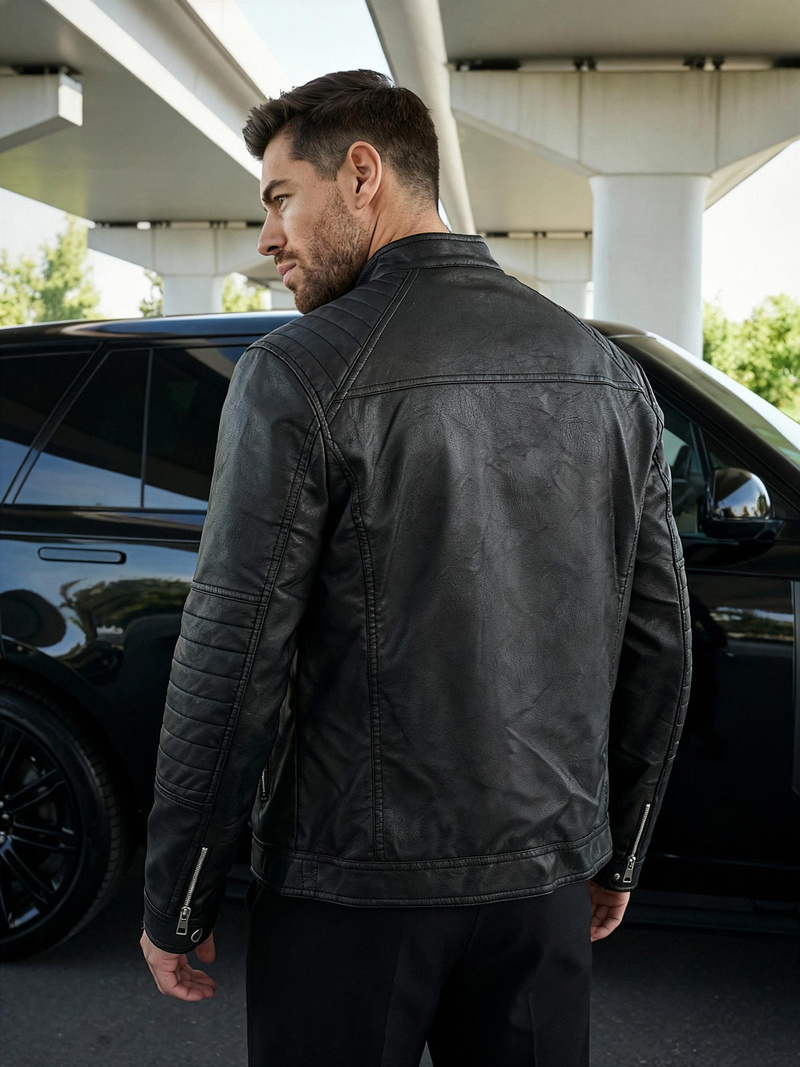 Ανδρικό δερμάτινο μπουφάν μαύρο OZONEE JS/11Z8066