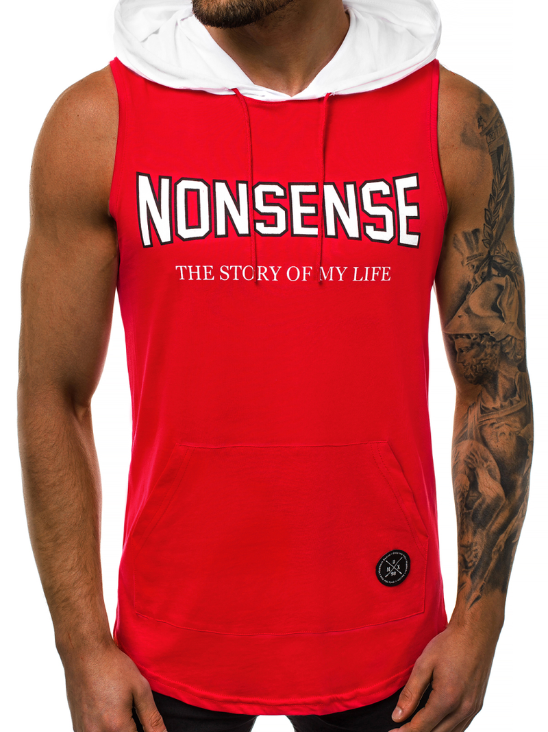 Ανδρικό μπλουζάκι με κουκούλα Κόκκινο OZONEE MAD/2882Z