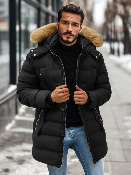 Ανδρικό χειμερινό μπουφάν mαύρος OZONEE JS/5M3122/392Z