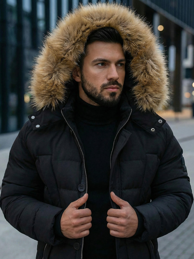 Ανδρικό χειμερινό μπουφάν mαύρος OZONEE JS/5M3122/392Z