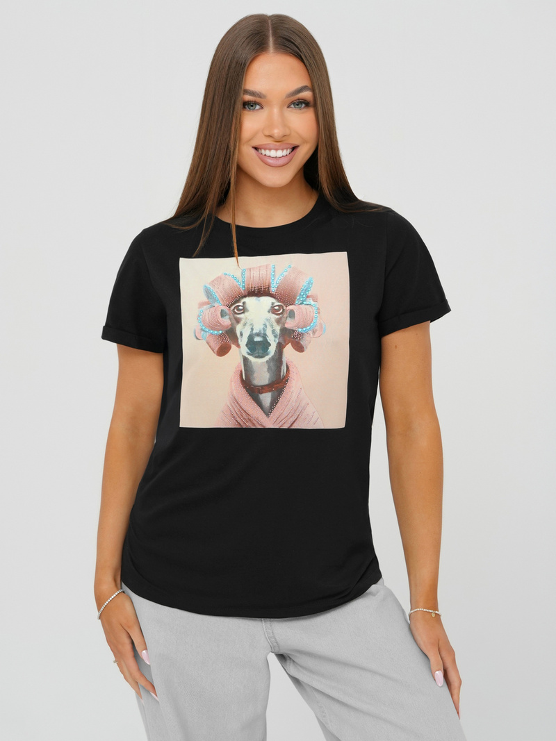 Γυναικείο μπλουζάκι μαύρο-pοζ OZONEE JS/YJ77726