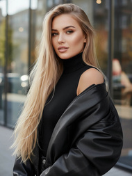 Γυναικείο δερμάτινο μπουφάν μαύρο OZONEE JS/11Z8281