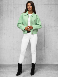 Γυναικείο δερμάτινο μπουφάν mέντα OZONEE O/G116Z