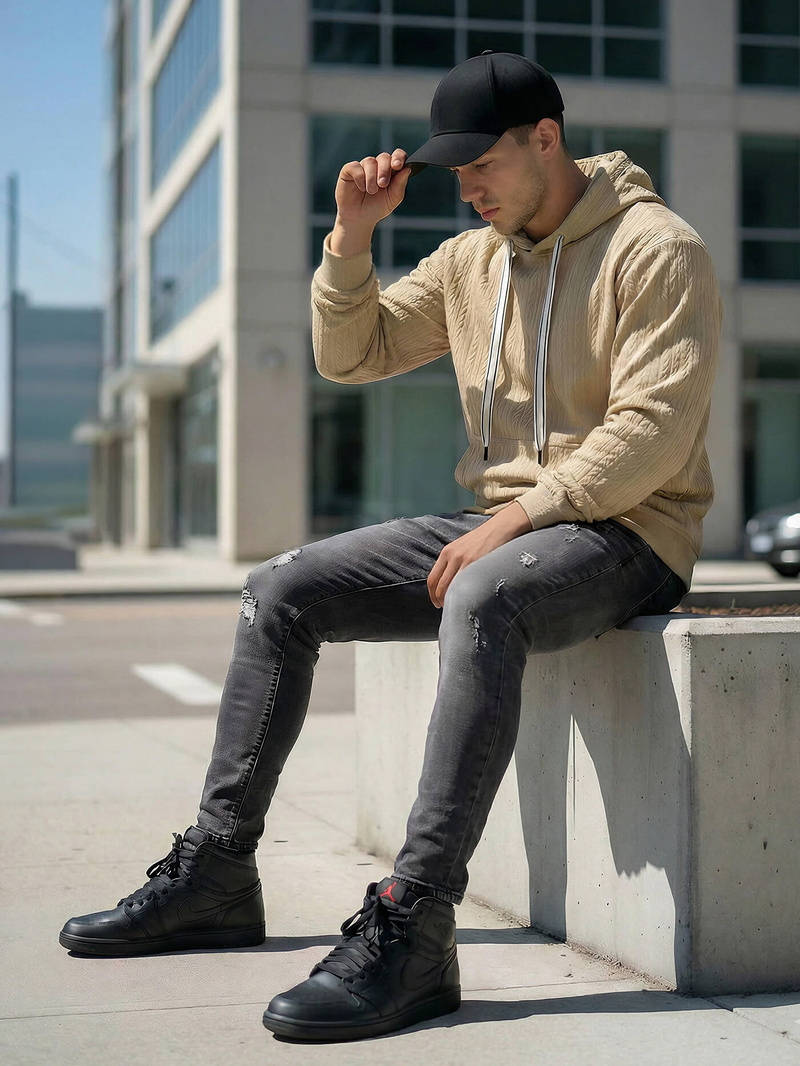 Ανδρικό Φούτερ με Κουκούλα μπεζ OZONEE O/3C577