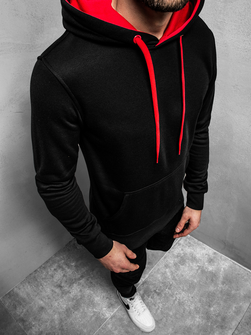 Ανδρικό Φούτερ με Κουκούλα μαύρο-Κόκκινο OZONEE JS/2011Z