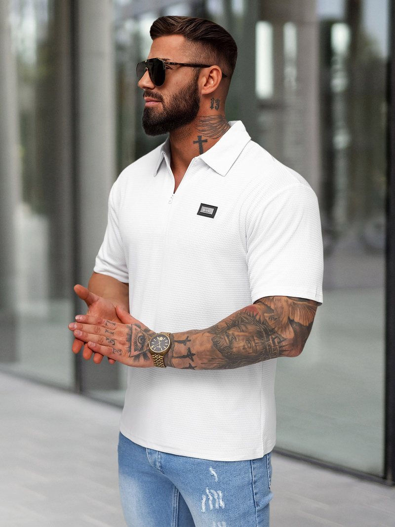 Ανδρική μπλούζα polo λευκό OZONEE O/YN2/593