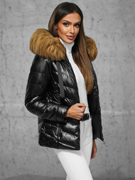 Γυναικείο μπουφάν mαύρο και καφέ OZONEE JS/5M3138/392B