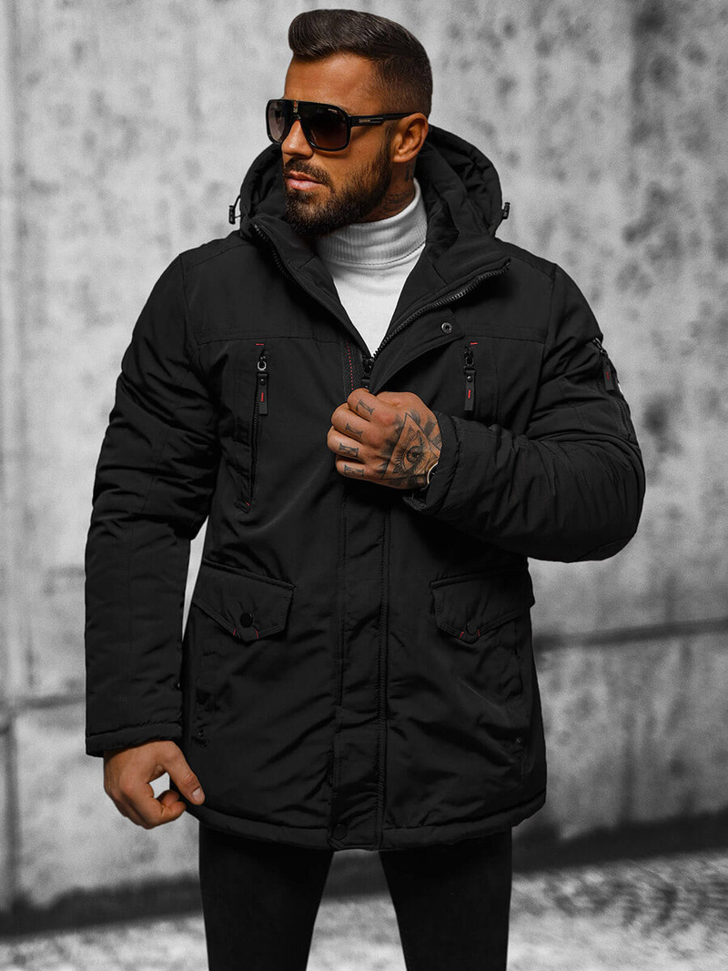 Ανδρικό χειμερινό μπουφάν mαύρος OZONEE JS/5M718/392