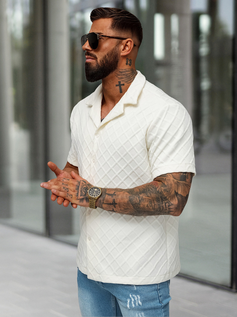 Ανδρικό πουκάμισο με κοντό μανίκι eκρού OZONEE O/B2257