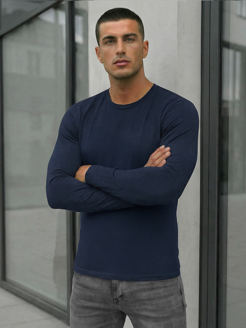 Ανδρικό μπλουζάκι με μακριά μανίκια ναυτικό μπλε OZONEE JS/DB71/5