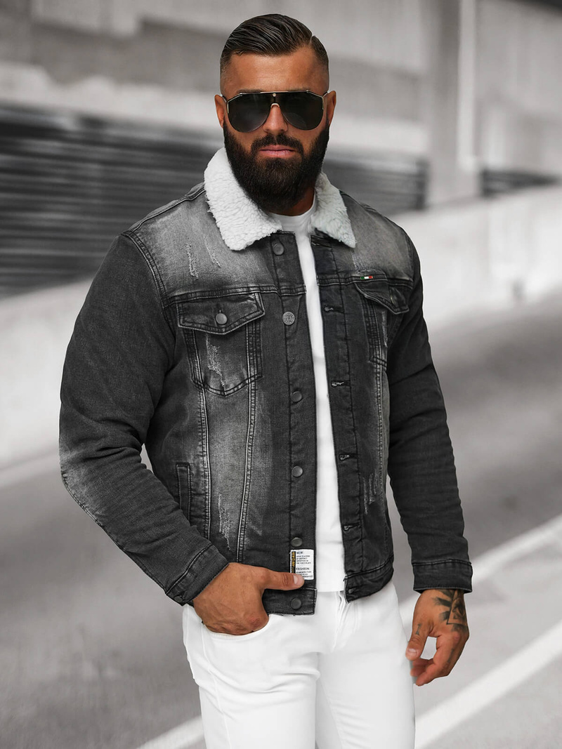 Ανδρικό τζιν μπουφάν σέρπα μαύρο OZONEE NB/MJ513N