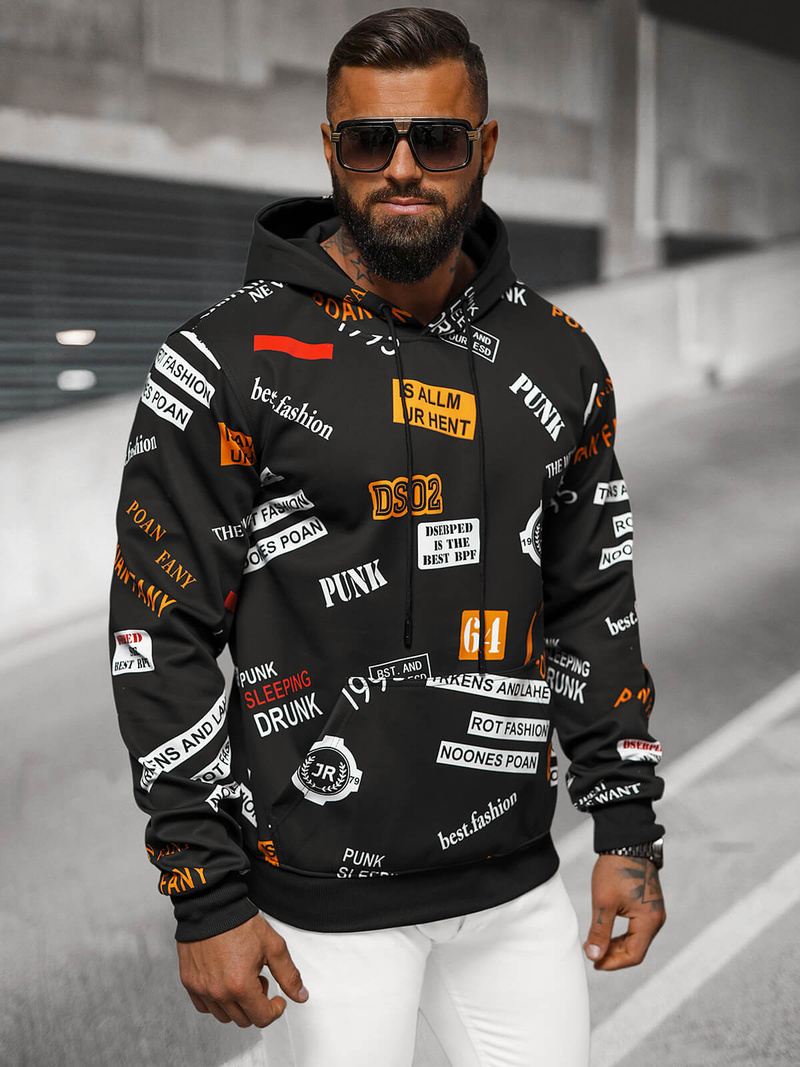 Ανδρικό Φούτερ με Kουκούλα Mαύρος OZONEE JS/8B1250/3