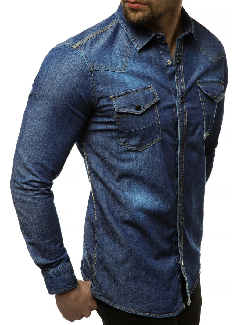 Ανδρικό τζιν πουκάμισο σκούρο-μπλε OZONEE R/3053