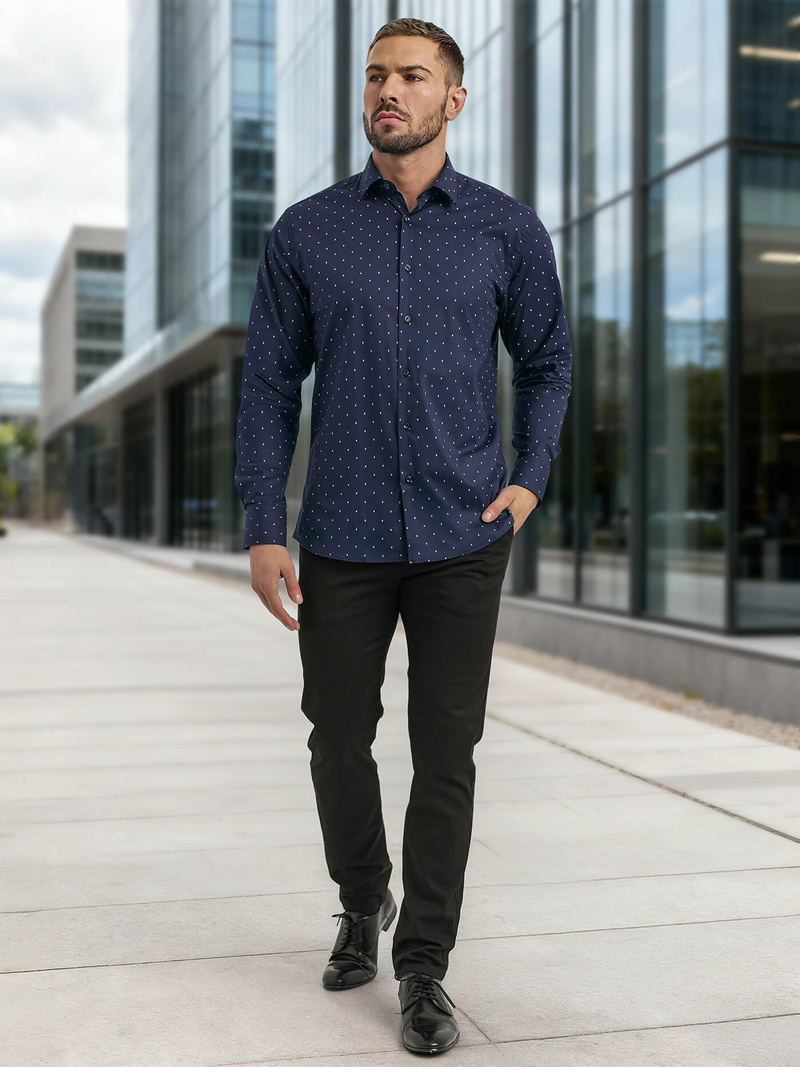 Ανδρικό πουκάμισο ναυτικό μπλε OZONEE V/V181