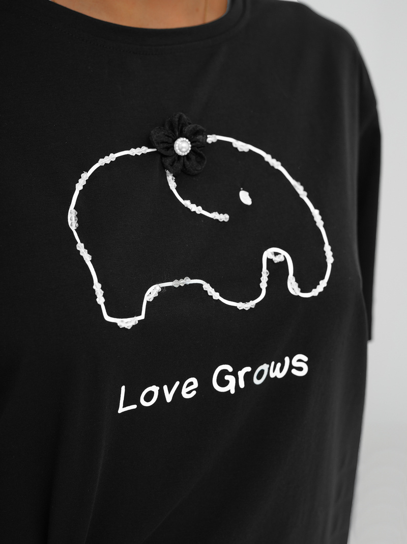 Γυναικείο μπλουζάκι μαύρο OZONEE JS/RJ77247