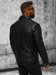 Ανδρικό δερμάτινο μπουφάν μαύρο OZONEE JS/11Z8056