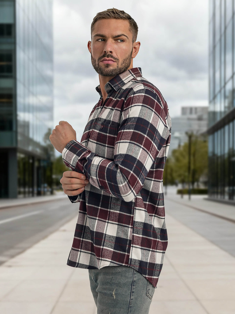 Ανδρικό πουκάμισο μπορντό OZONEE V/V174