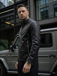 Ανδρικό δερμάτινο μπουφάν μαύρο OZONEE JS/11Z8021