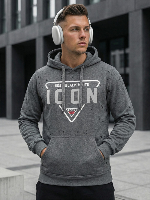 Ανδρικό Φούτερ με Κουκούλα γραφίτη OZONEE JS/8B1737/5