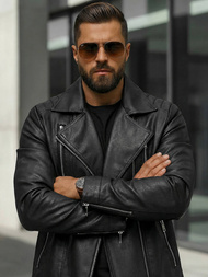 Ανδρικό δερμάτινο μπουφάν μαύρο OZONEE JS/11Z8067Z