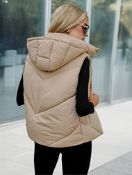 Γυναικείο αμάνικο μπουφάν mπεζ OZONEE JS/16M9291/62