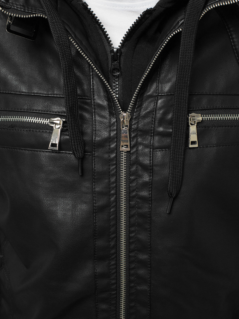 Ανδρικό δερμάτινο μπουφάν μαύρο OZONEE JB/JP1171Z