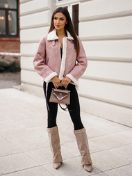 Γυναικείο δερμάτινο μπουφάν πούδρα ροζ OZONEE O/81331