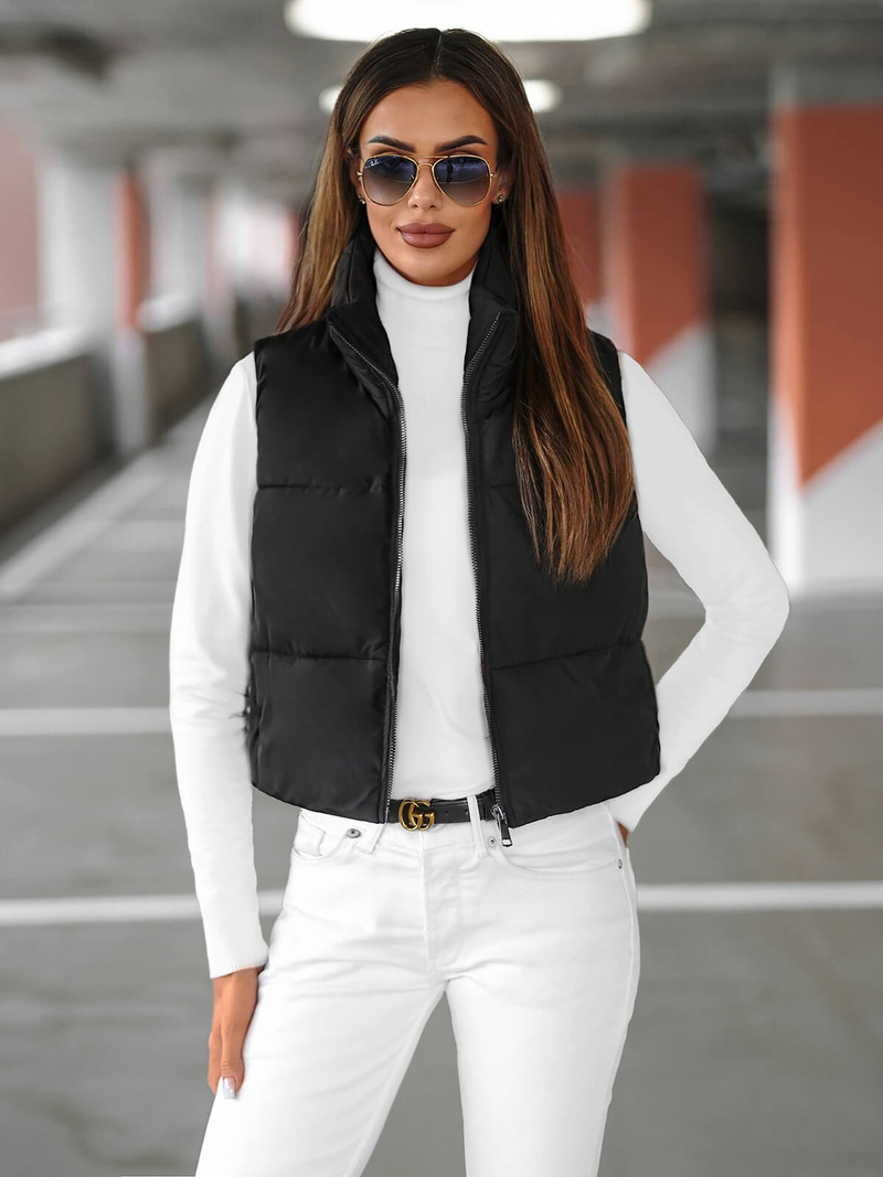 Γυναικείο αμάνικο μπουφάν mαύρος OZONEE JS/16M9079/392Z