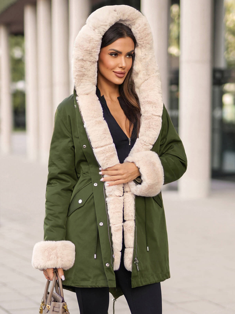 Γυναικείο χειμερινό μπουφάν Πράσινος OZONEE JS/M763/136Z
