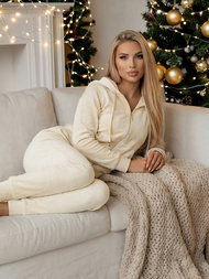 Γυναικείο βελούδινο σετ φόρμας eκρού OZONEE JS/8C1176/155Z