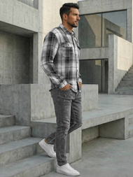 Ανδρικό πουκάμισο μαύρο άσπρο OZONEE NB/MC728N/4Z