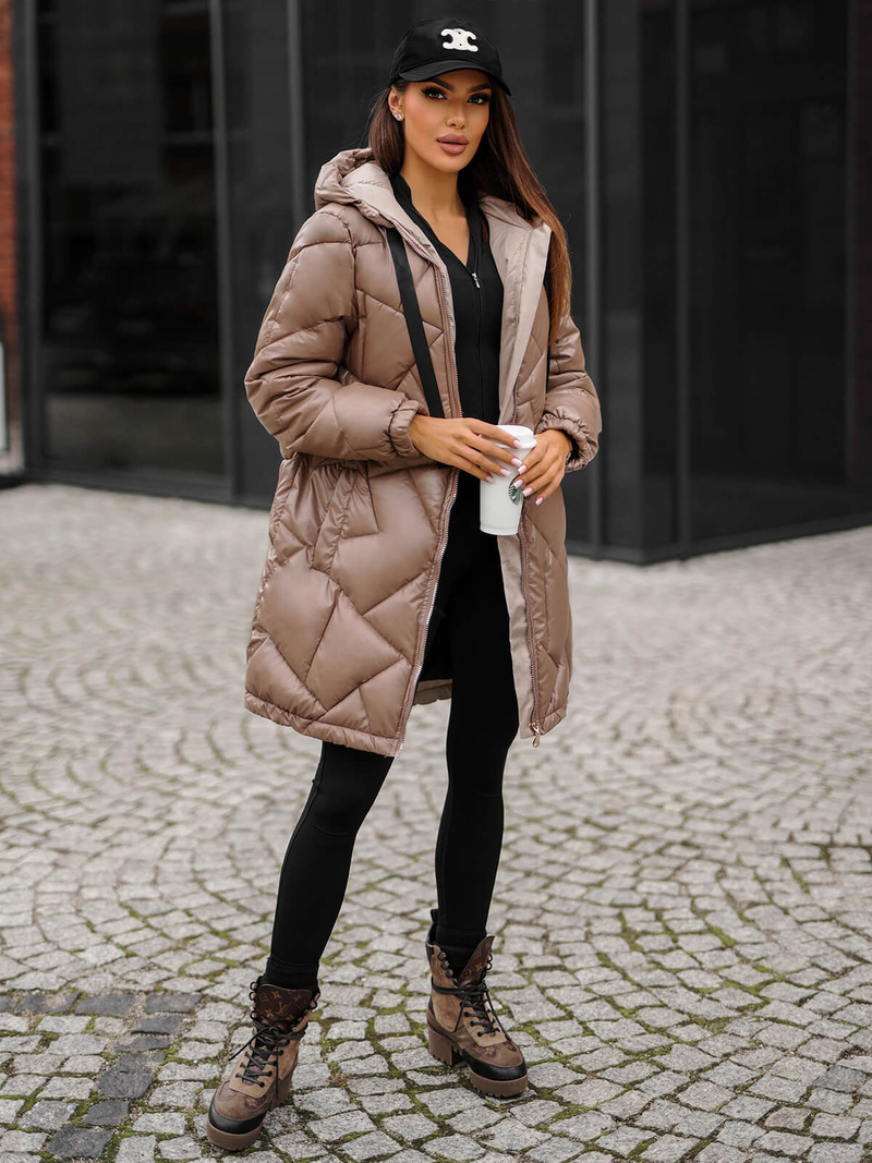 Γυναικείο μπουφάν kαμήλα OZONEE JS/5M3189/84Z