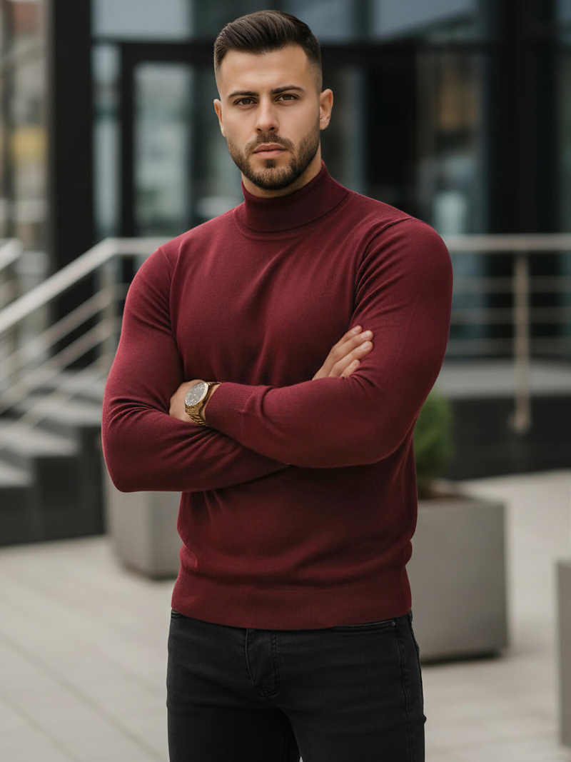 Ανδρικό πουλόβερ μπορντό OZONEE V/V24503