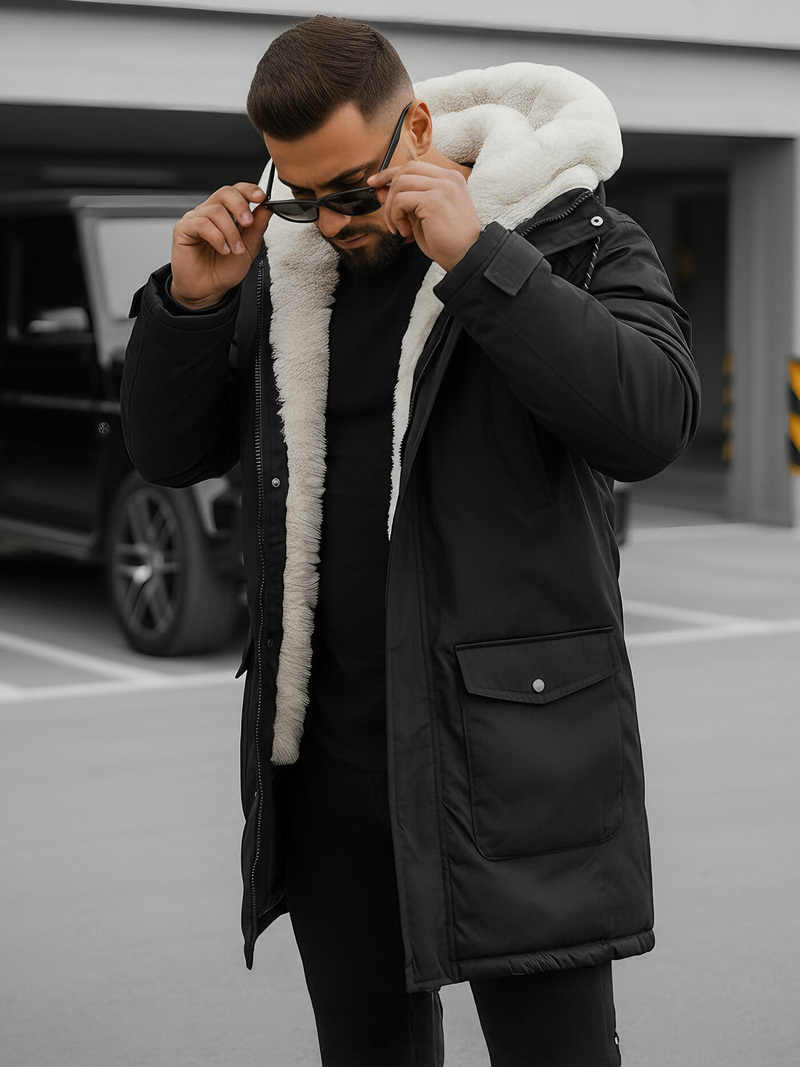 Ανδρικό χειμερινό μπουφάν mαύρος OZONEE JS/5M120/392Z