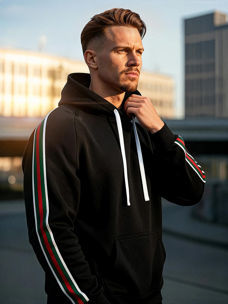 Ανδρικό Φούτερ με Κουκούλα μαύρο OZONEE JS/8B1731/3