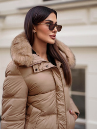 Γυναικείο χειμερινό μπουφάν kαμήλα OZONEE JS/5M3256/84