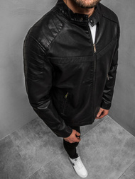 Ανδρικό δερμάτινο μπουφάν μαύρο OZONEE JB/JP1128Z