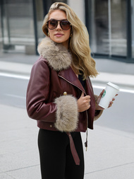 Γυναικείο δερμάτινο μπουφάν μπορντό OZONEE JS/61M8512/6