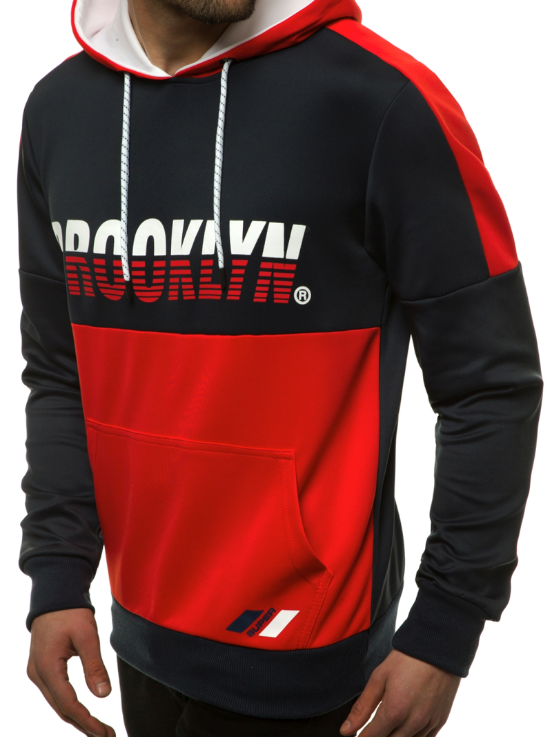 Ανδρικό Φούτερ με Κουκούλα ναυτικό μπλε-Κόκκινο OZONEE JS/DD20127