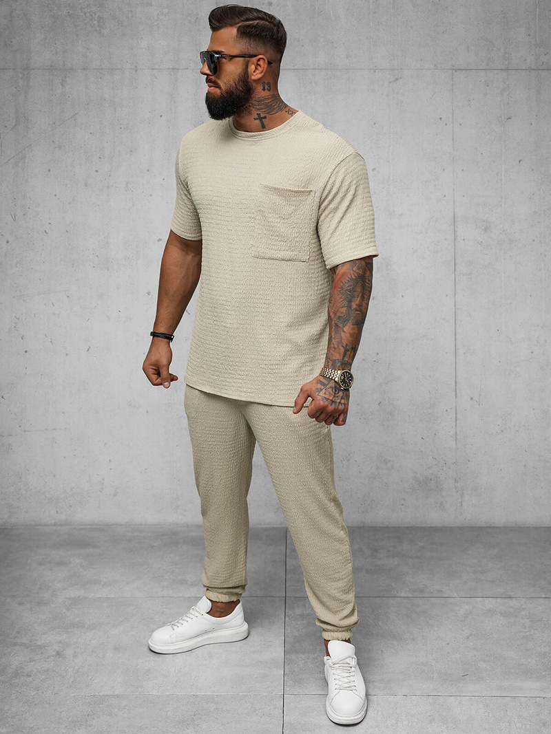 Ανδρικό μπλουζάκι mπεζ OZONEE O/Y960T