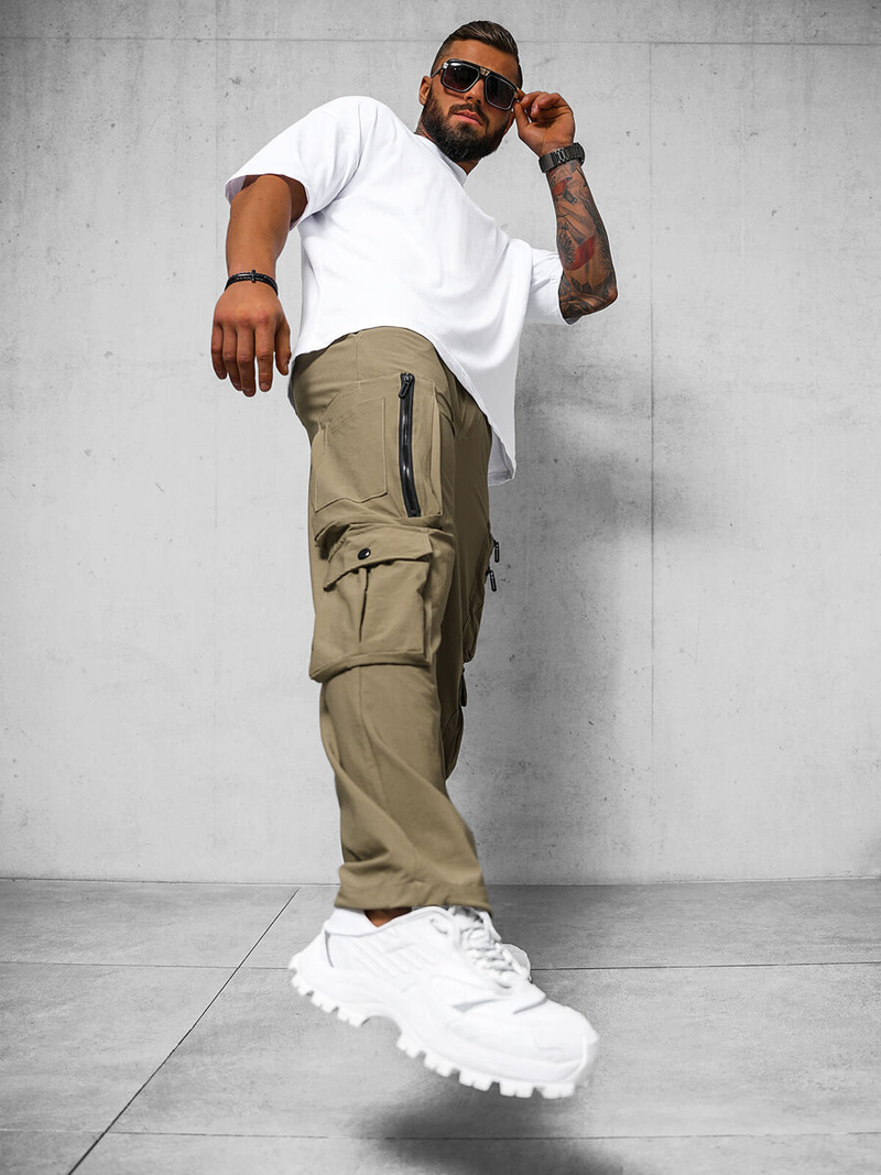 Ανδρικό παντελόνι σκούρο-μπεζ OZONEE O/PS5527