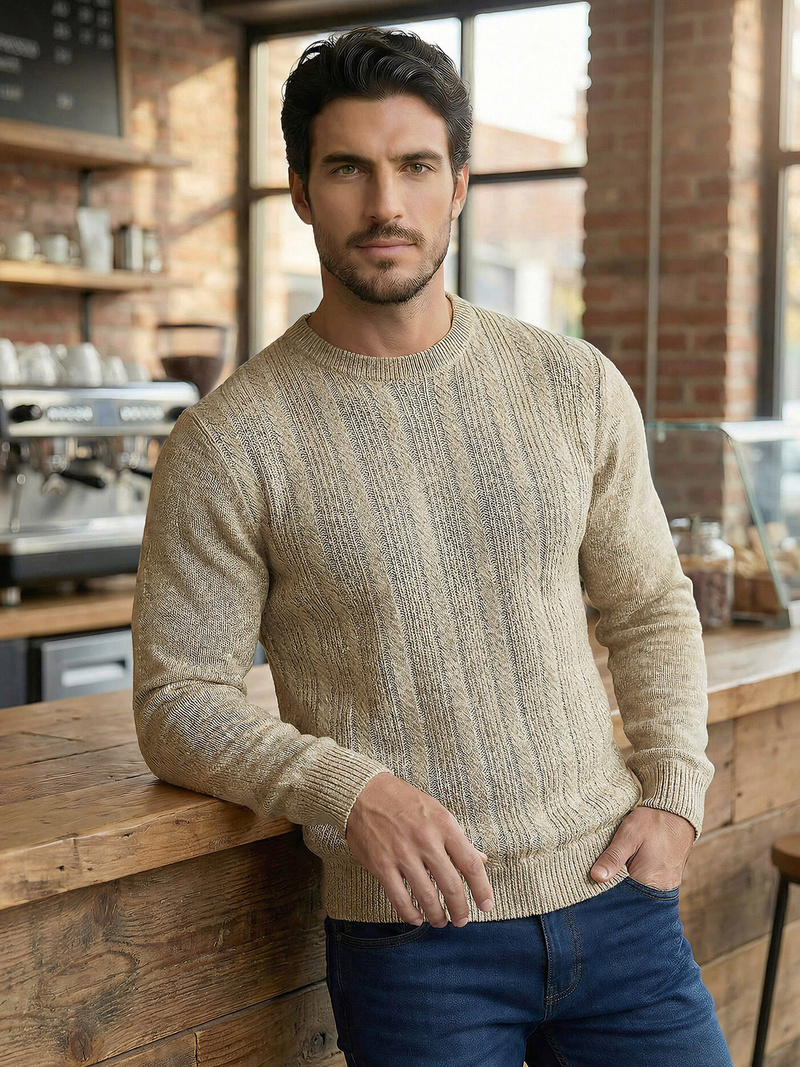 Ανδρικό πουλόβερ μπεζ OZONEE JS/59B3608/155