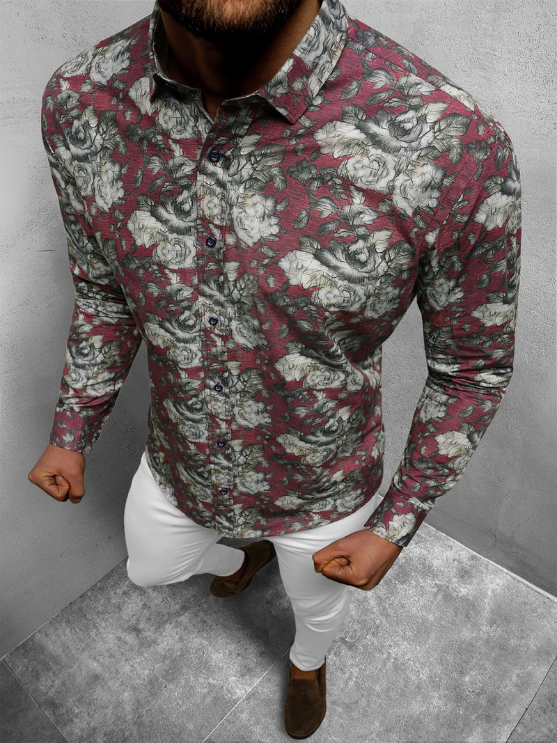 Ανδρικό πουκάμισο μπορντό OZONEE O/3322