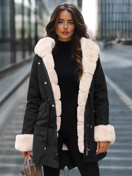 Γυναικείο χειμερινό μπουφάν mαύρος OZONEE JS/M763/392Z