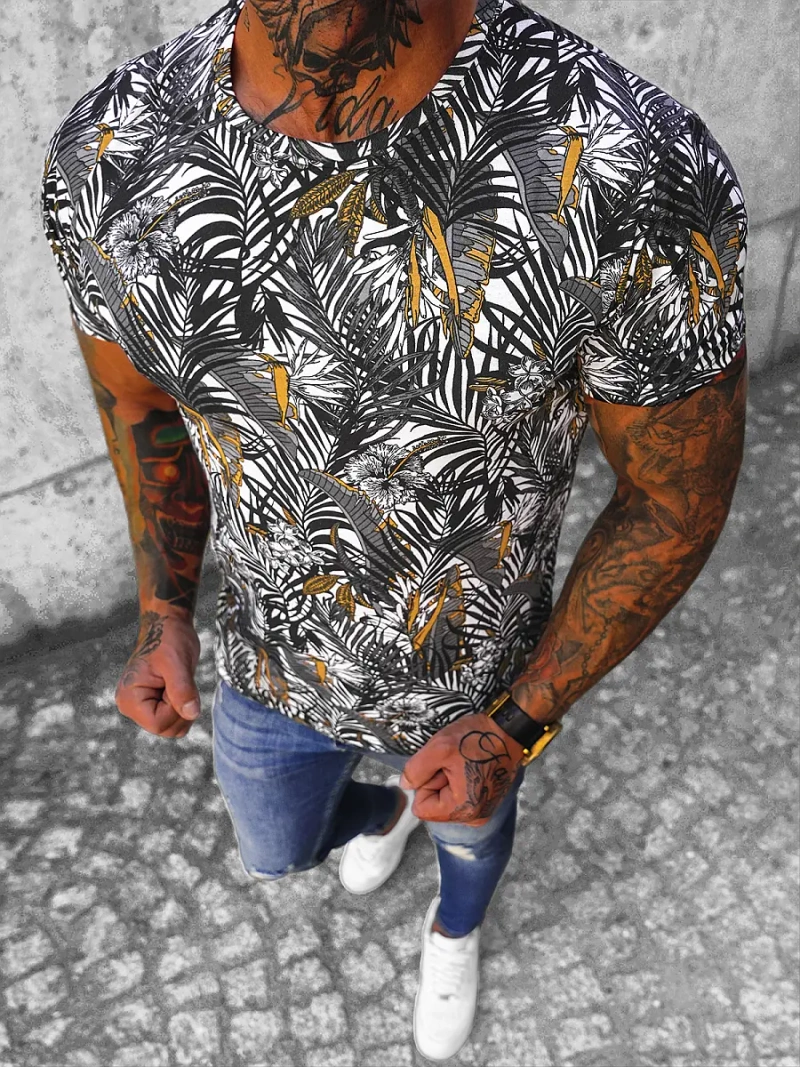 Ανδρικό μπλουζάκι ασπρό-μαύρο OZONEE O/BL61Z