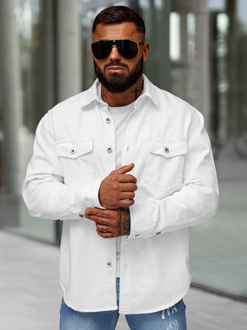 Ανδρικό τζιν πουκάμισο λευκό OZONEE L/CA777/2